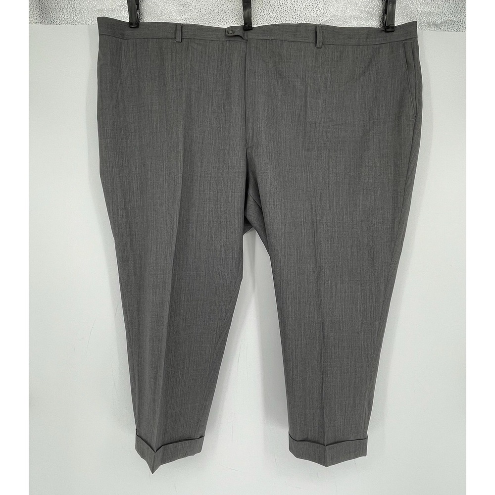 Linea Uomo Men's Gray Wool Flat Front Cuffed Formal Office Dress Pants Size 56W